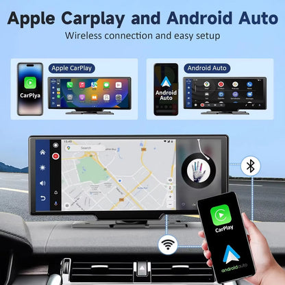 10.26" Portable Wireless Carplay Screen HD Rear Reversing Camera Car Radio DVR MP5 Multimedia Video Player Android Auto