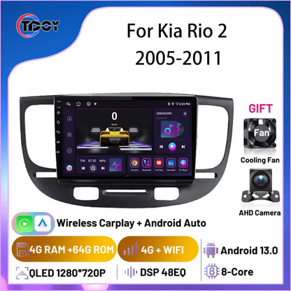 2Din Android Car Radio for Kia Rio 2 2005-2011 Autoradio Multimedia Automotive Carplay Android Auto Wireless Amplifier Car Video