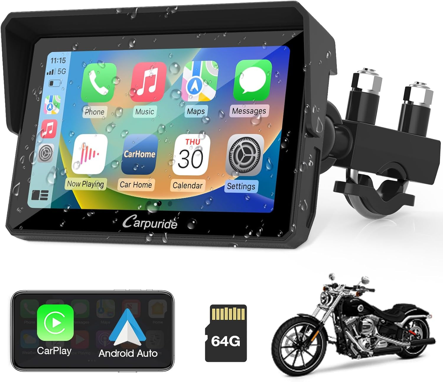 Carpuride W502 Estéreo Portátil Inalámbrico Para Motocicleta Con Doble Bluetooth, Resistente Al Agua IP67, Pantalla Táctil IPS De 5 Pulgadas, TF 64GB, Navegación Gps/Siri/Asistente De Google