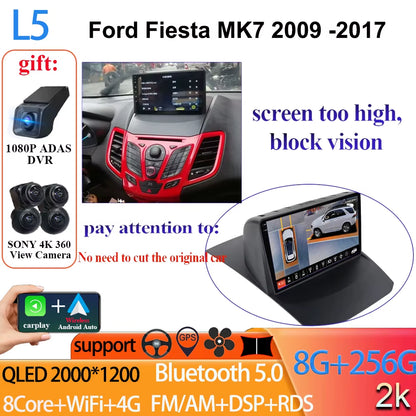 Android 14 Car Radio Carplay for Ford Fiesta Mk 6 2008-2019 Android Multimedia Video Player Touch Screen Auto Stereo Navigation