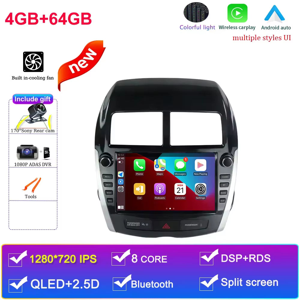 Android 15 for Mitsubishi ASX 2010 - 2016 Car Radio Multimedia Video Player Navigation GPS DSP QLED Carplay Android Auto