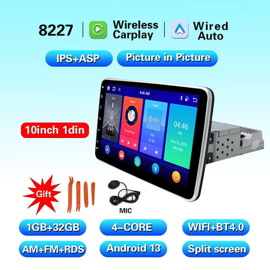 9Inch 10Inch 1 DIN Universal Multimedia Video Player Car Radio Android 13 with Carplay Wifi 4G GPS Bluetooth Audio