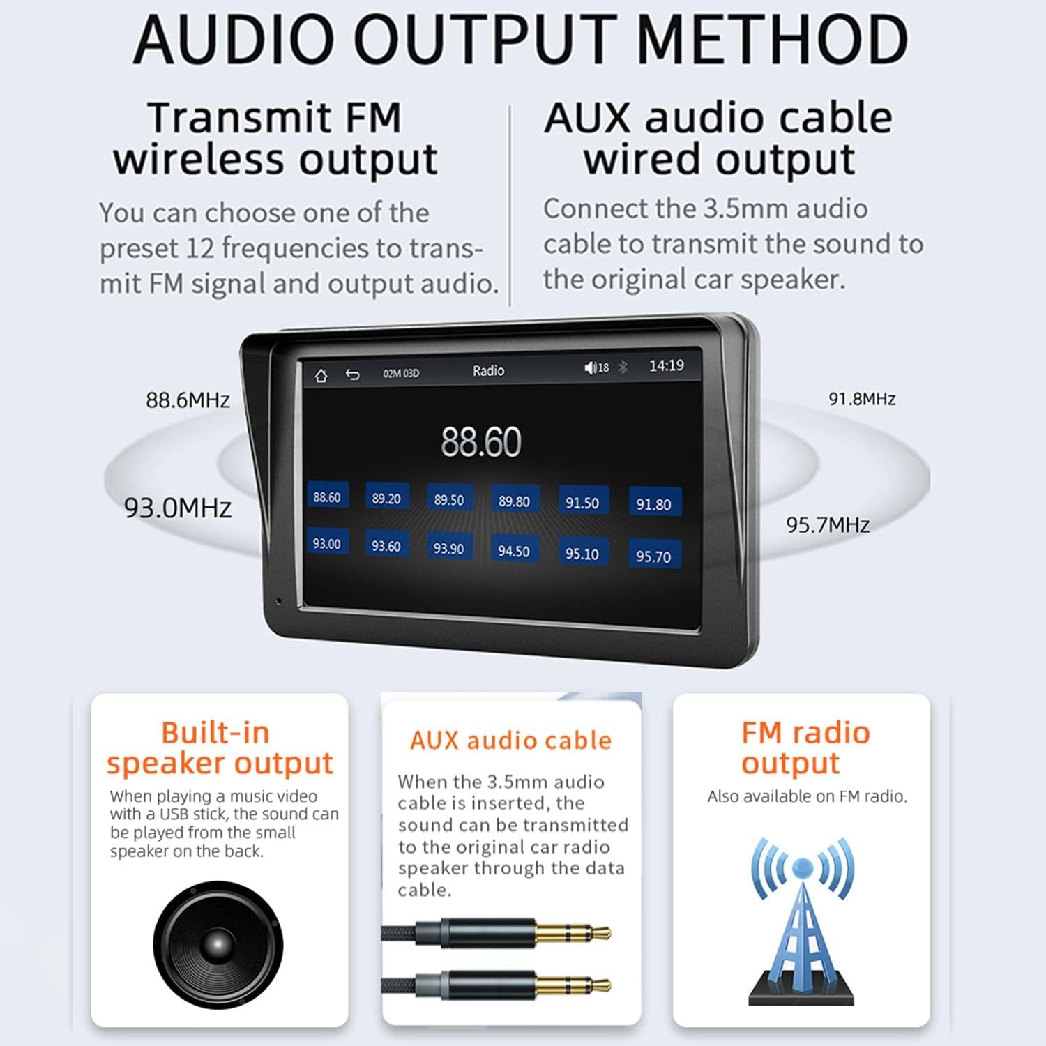 Compatible for Inalámbrico Carplay Android Auto 7" Portátil Estéreo Auto Monitor De Pantalla Táctil HD Radio Para Automóvil Con Bluetooth Mirrorlink Transmisor FM Puerto De Tarjeta AUX / USB / TF