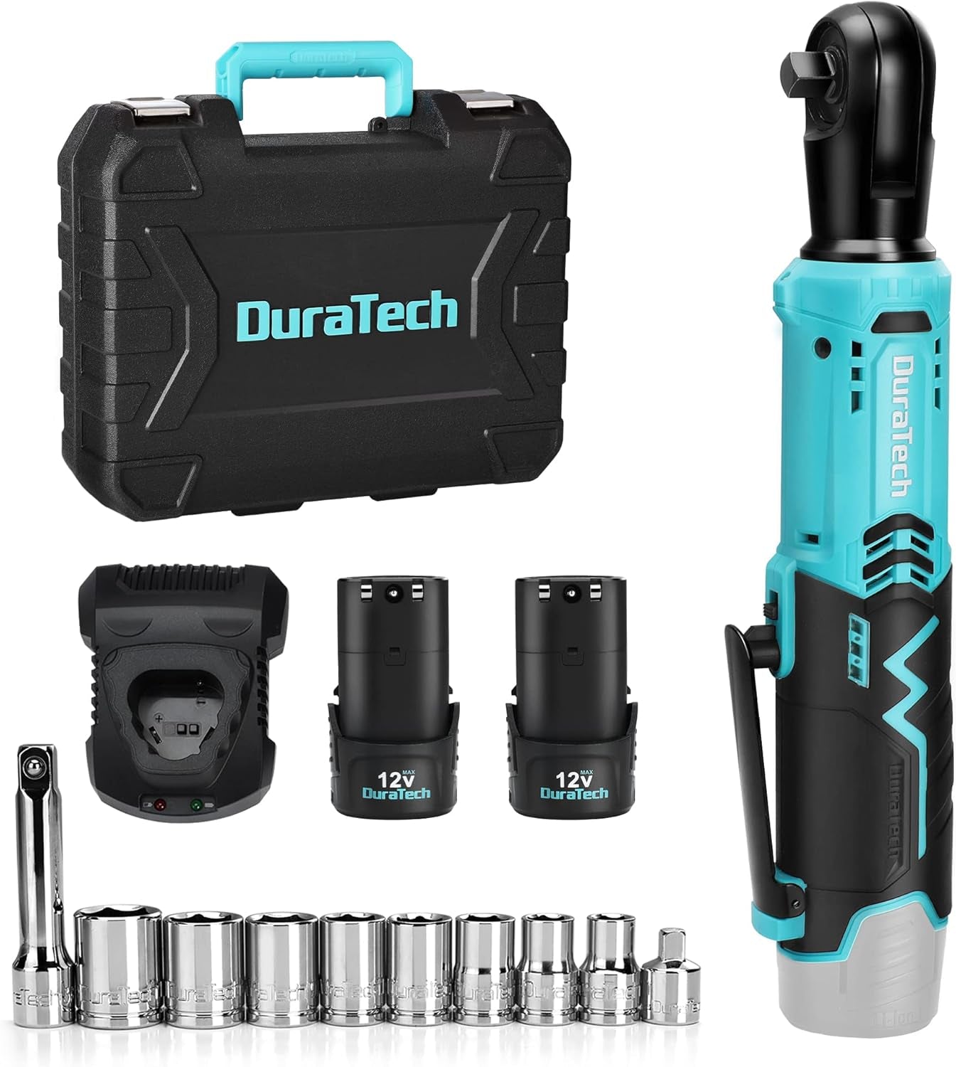 Llave De Carraca Eléctrica Inalámbrica, 12V Atornillador De Impacto, Llave De Trinquete Con Carga Rápida, 2 Packs De Batería De 2000Mah, Gatillo De Velocidad Variable, 65N.M