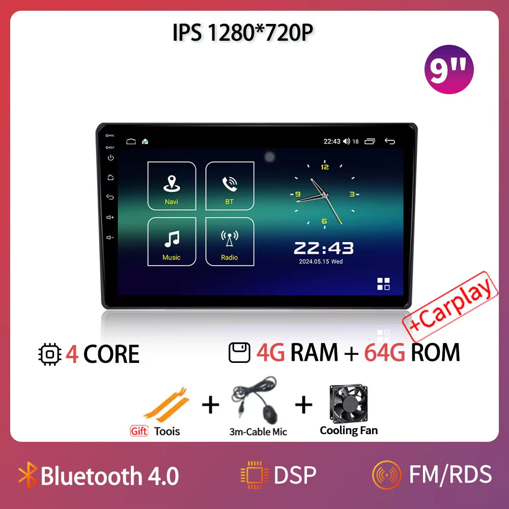Android Car Radio Multimedia Video Player Navigation Head Unit Screen Android 14 Wireless Carplay Stereo 7" 9" 10" Inch