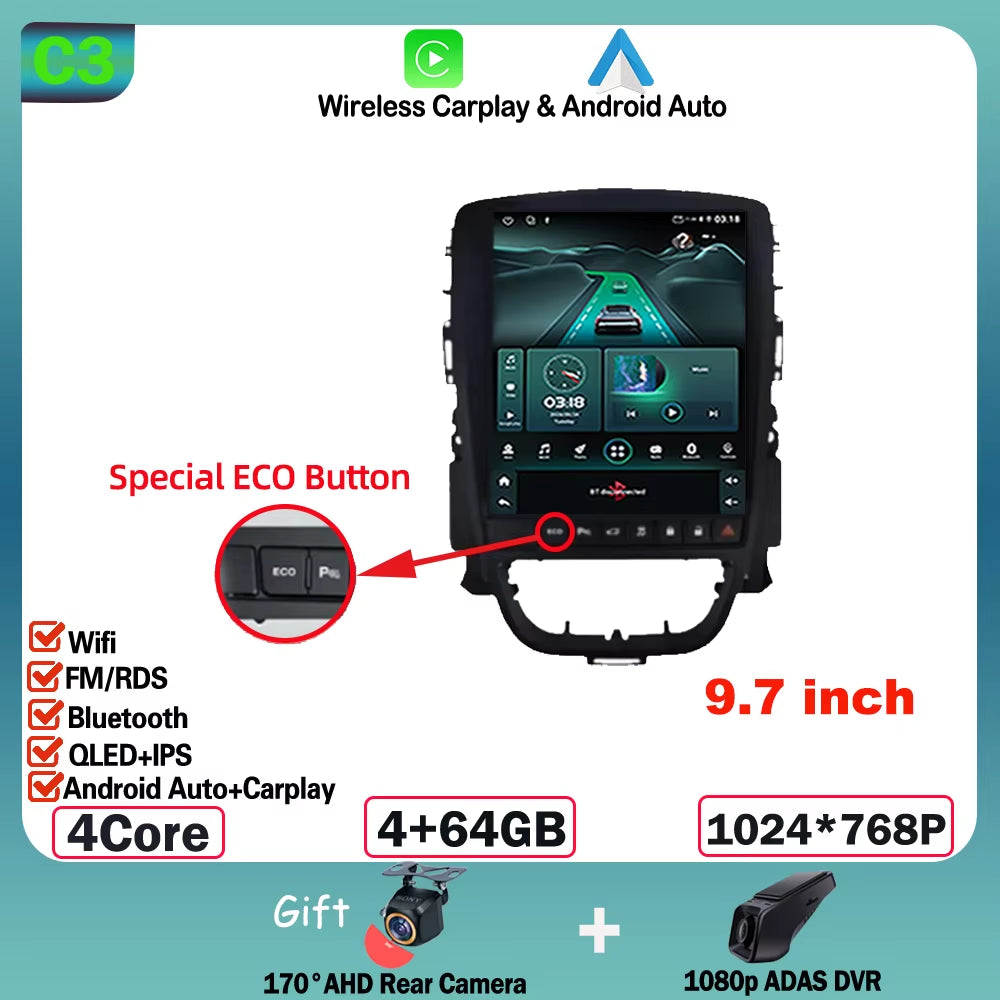 9.7 Inch Android 15 for Opel Astra J 2009-2015 Car Radio Multimedia Video Player GPS Tesla Model Wireless Android Auto WIFI 4G