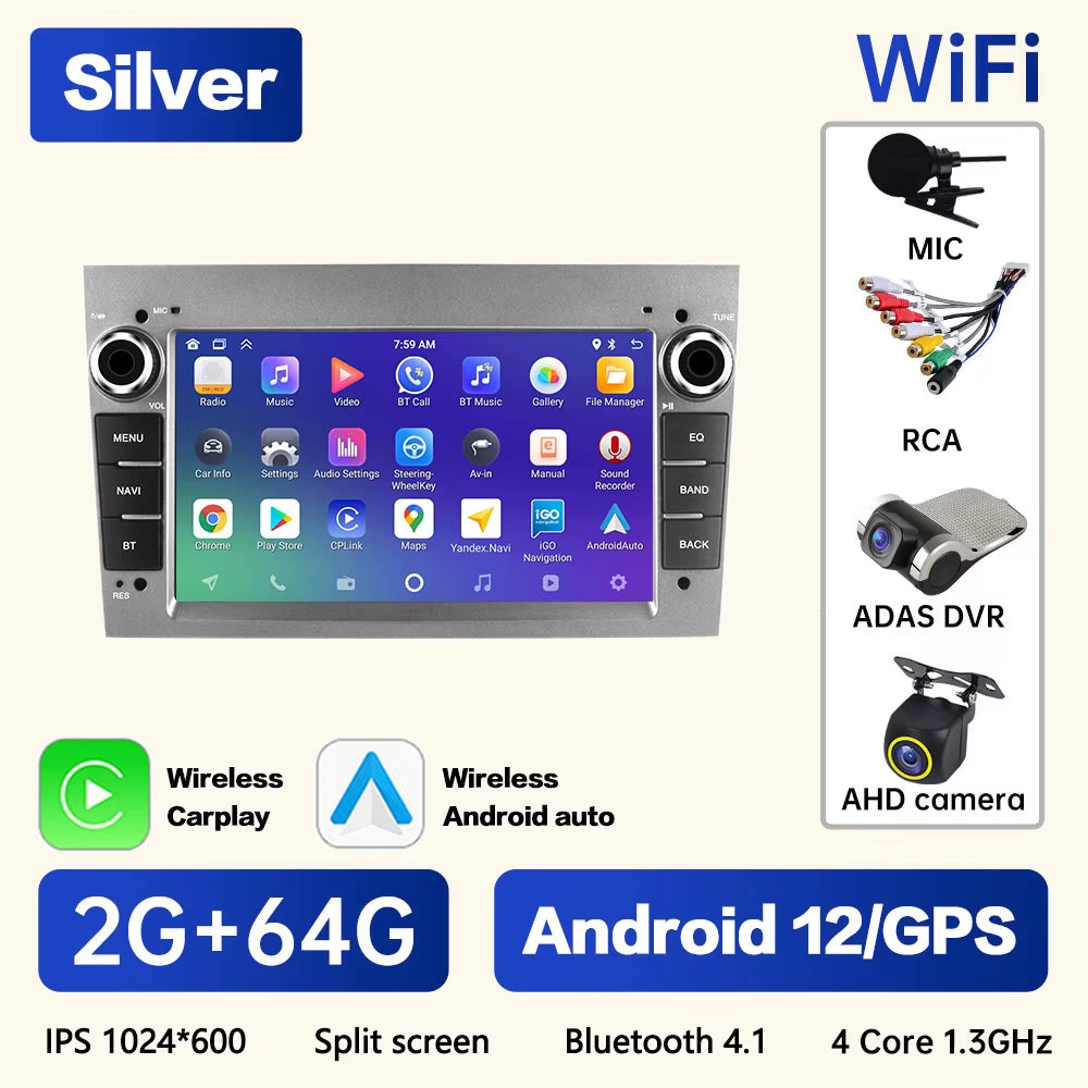 Android 12 for Opel Astra Antara Vectra Corsa Zafira Multimedia Video Player GPS Navigation Carplay Android Auto 2Din Stereo