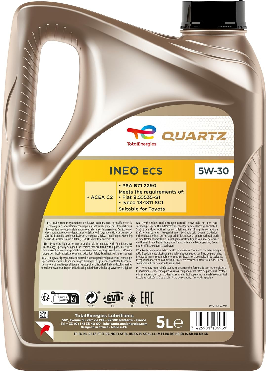 Total Aceite Lubricante De Motor Total Quartz Ineo ECS 5W-30 5 Litros