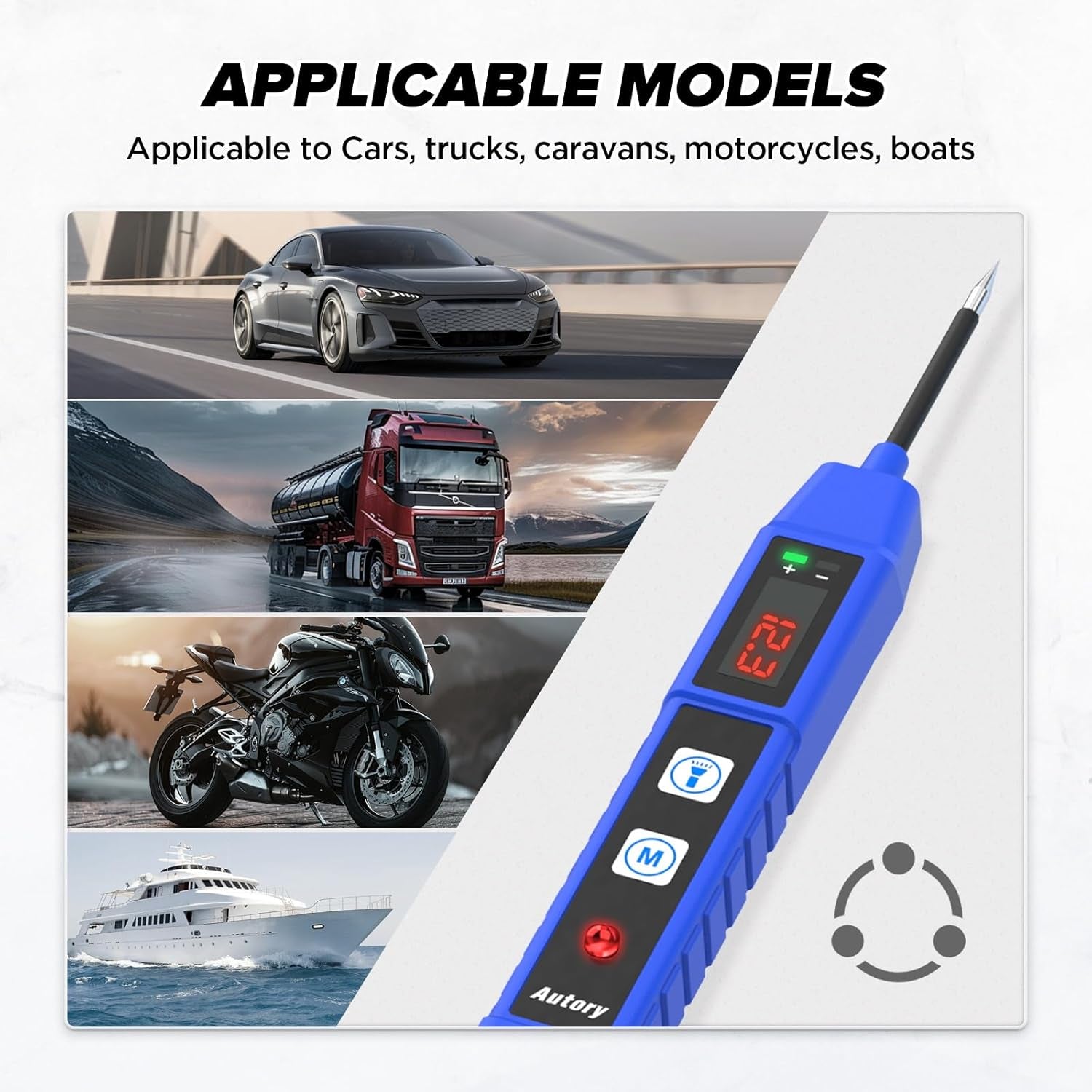 BELEY Comprobador De Circuitos Eléctricos De Automoción Comprobador De Voltaje Para Coche DC 9V-30V Con Pantalla Digital Comprobador De Voltaje Automático Con Luz LED, Protección Contra Sobrecarga