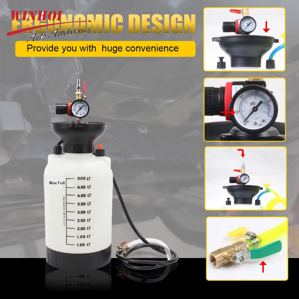 Pneumatic Car Brake Fluid Injector 5L Auto Oil Change Tools Automotive Engine Gear Oil Brake Fluid Reservoir Replacement Syringe