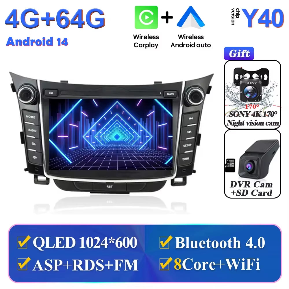 Android Car Stereo Unit Multimedia for Hyundai I30 Elantra GT 2012 - 2017 Radio Video Player GPS Wireless Carplay Android Auto