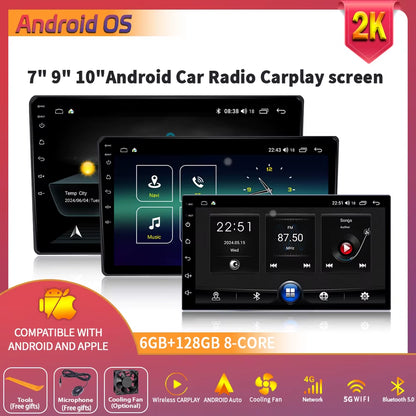 Android Car Radio Multimedia Video Player Navigation Head Unit Screen Android 14 Wireless Carplay Stereo 7" 9" 10" Inch