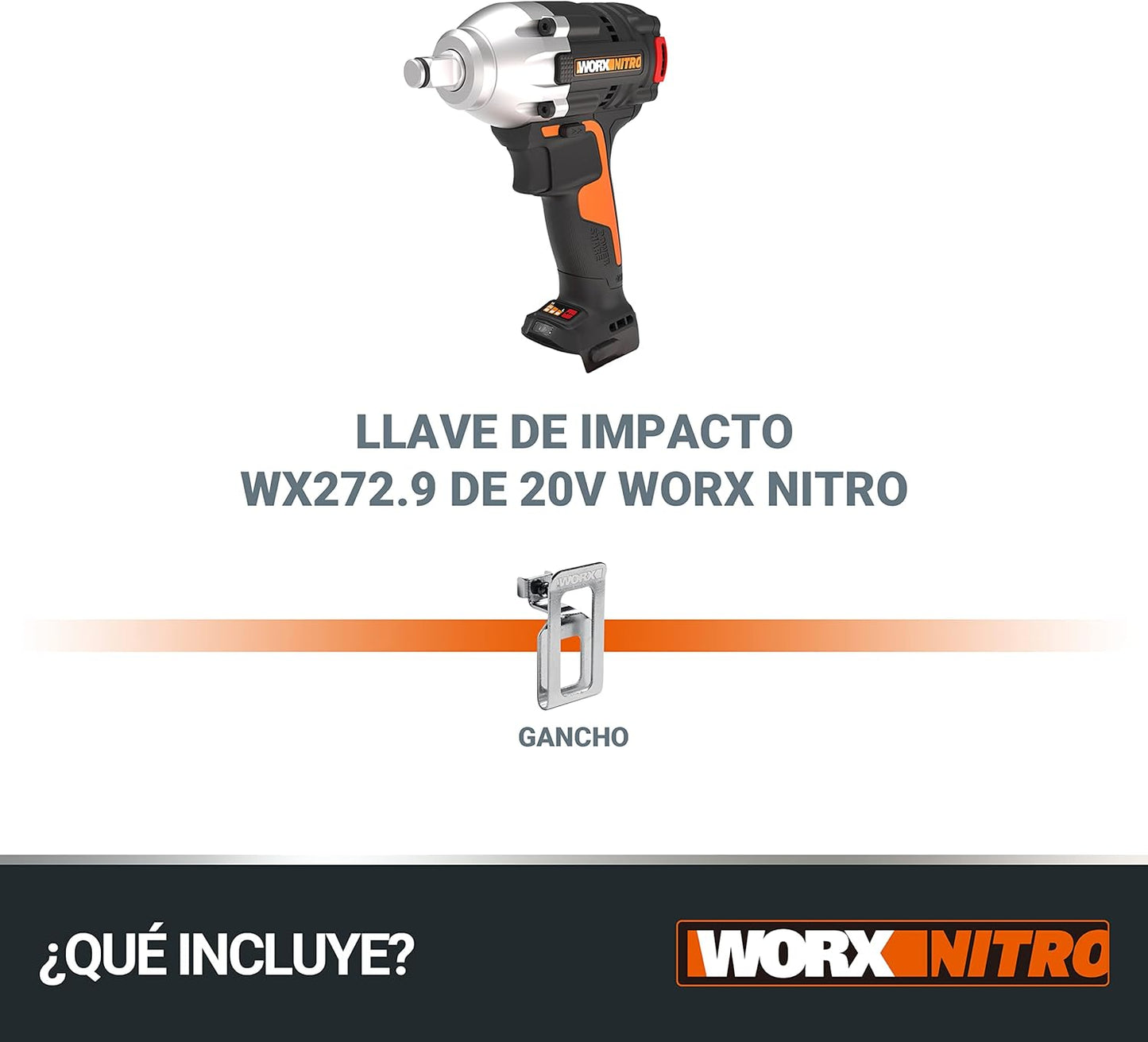 WORX Atornillador De Impacto Brushless 20V Powershare | WX272.9 | Sin Batería, Ni Cargador | Potente Motor Sin Escobillas | 3 Velocidades Variables | Luz LED