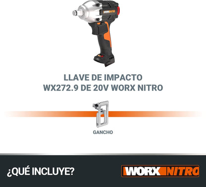 WORX Atornillador De Impacto Brushless 20V Powershare | WX272.9 | Sin Batería, Ni Cargador | Potente Motor Sin Escobillas | 3 Velocidades Variables | Luz LED