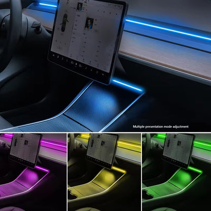 For Tesla Model Y 3 64Color RGB Ambient Light Kit Dashboard Car Center Console Center Stack APP Control LED Strips Neon Lighting