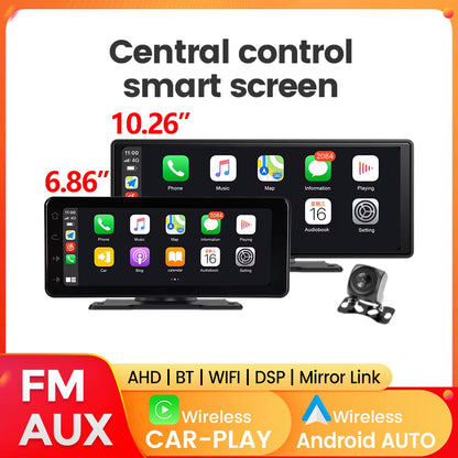 10.26" Car Monitor Wireless Carplay Android-Auto Screen DSP WIFI Multimedia Player Support HD Camera FM AUX Navigation Dashboard