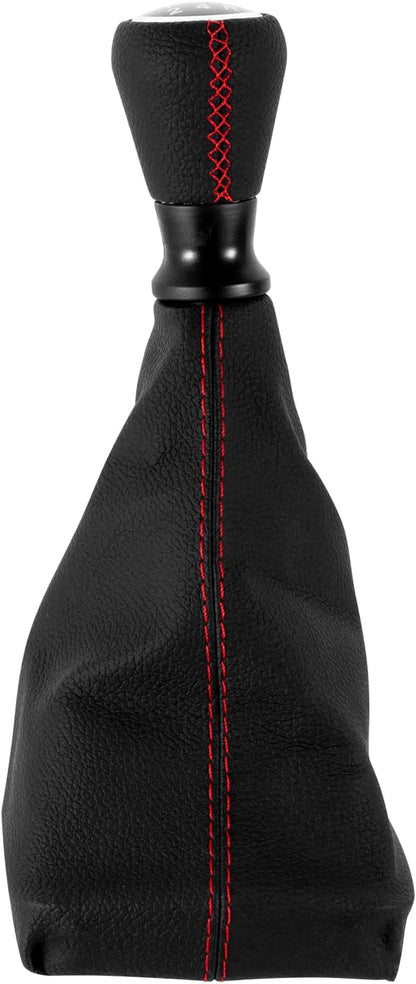 5 Velocidades Pomo Palanca De Cambios Cuero Con Funda Compatible De Peugeot 206 406 (Rojo)