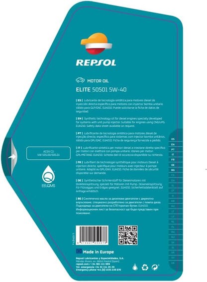 REPSOL Aceite Lubricante Sintético Para Coche ELITE 50501 5W-40 5L