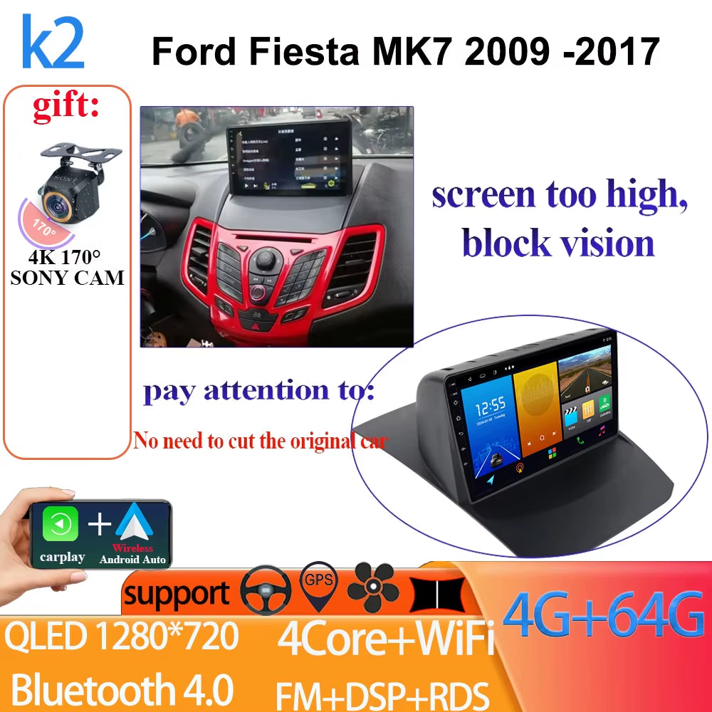 Android 14 Car Radio Carplay for Ford Fiesta Mk 6 2008-2019 Android Multimedia Video Player Touch Screen Auto Stereo Navigation
