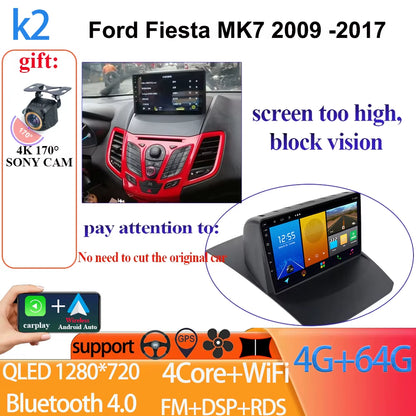 Android 14 Car Radio Carplay for Ford Fiesta Mk 6 2008-2019 Android Multimedia Video Player Touch Screen Auto Stereo Navigation