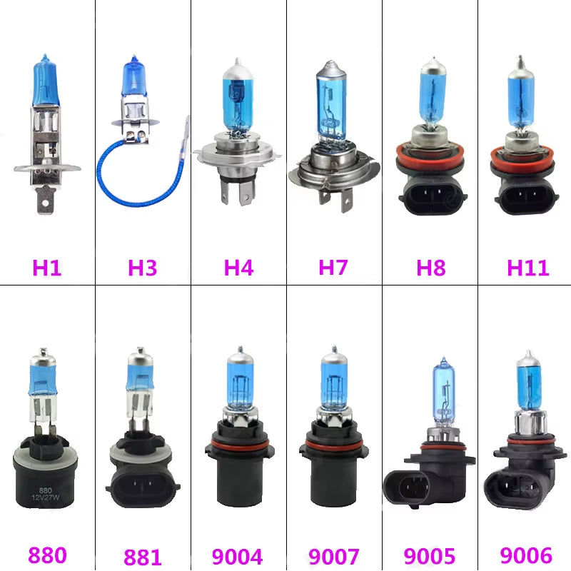 2Pcs H7 H1 H3 H4 55W 12V 6000K Halogen Bulb Headlight Blue Housing White Light Quartz Glass Lamp Bulbs Automotive Headlights