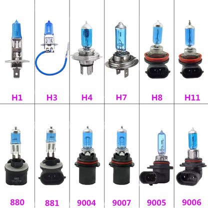 2Pcs H7 H1 H3 H4 55W 12V 6000K Halogen Bulb Headlight Blue Housing White Light Quartz Glass Lamp Bulbs Automotive Headlights