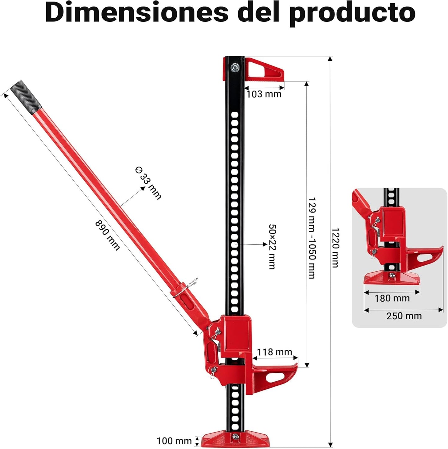 Wiltec Gato Hidráulico De 48 Pulgadas Hasta 3000 Kg, Máx. 105 Cm De Elevación, Offroad Farm Jack, Cabrestante Para Todoterrenos, SUV Y ATV
