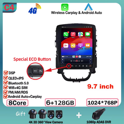 9.7 Inch Android 15 for Opel Astra J 2009-2015 Car Radio Multimedia Video Player GPS Tesla Model Wireless Android Auto WIFI 4G