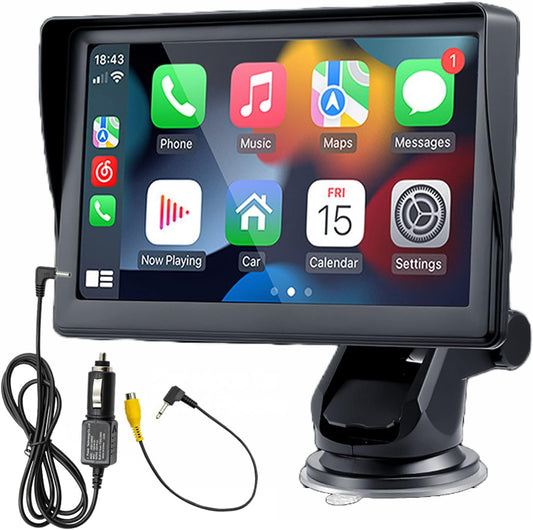 Compatible for Inalámbrico Carplay Android Auto 7" Portátil Estéreo Auto Monitor De Pantalla Táctil HD Radio Para Automóvil Con Bluetooth Mirrorlink Transmisor FM Puerto De Tarjeta AUX / USB / TF