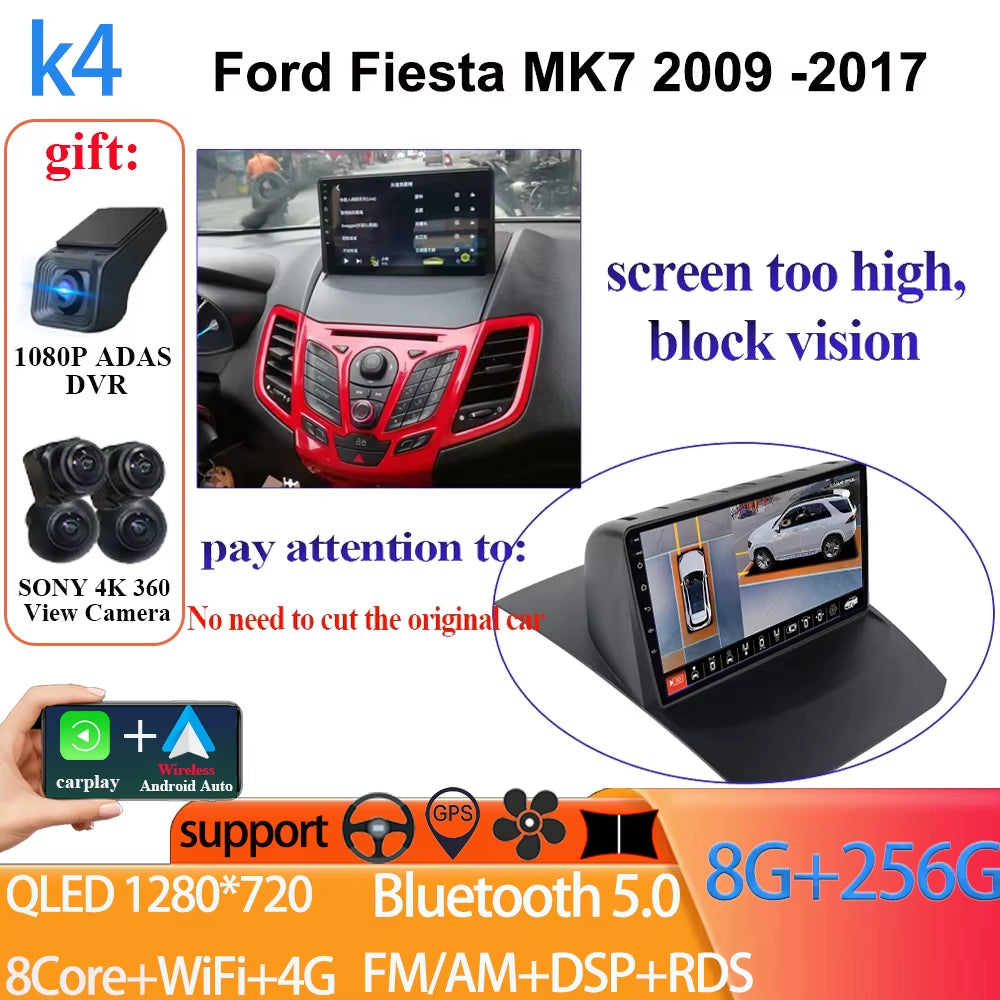 Android 14 Car Radio Carplay for Ford Fiesta Mk 6 2008-2019 Android Multimedia Video Player Touch Screen Auto Stereo Navigation