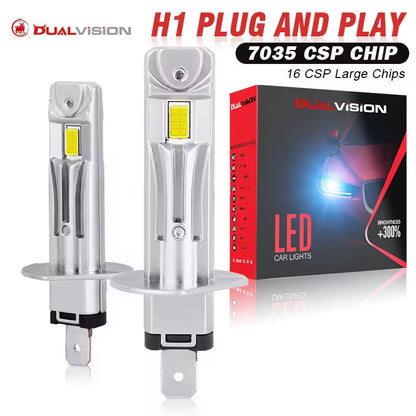 2PC 30000LM H1 LED Car Headlight Bulb H1 LED Canbus 1: 1 Size Fanles Wireless Mini Size LED Bulb LED Plug and Play 6000K 12V 24V