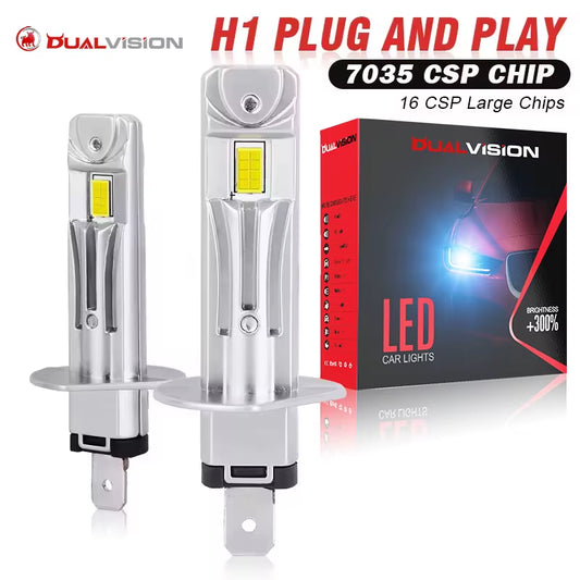 2PC 30000LM H1 LED Car Headlight Bulb H1 LED Canbus 1: 1 Size Fanles Wireless Mini Size LED Bulb LED Plug and Play 6000K 12V 24V