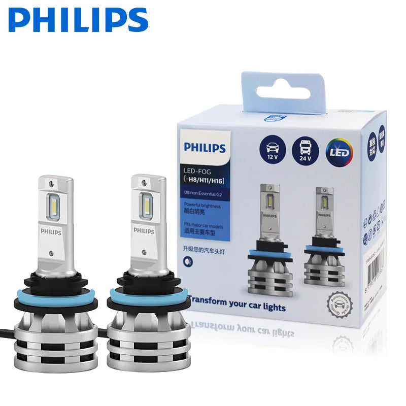 Philips Ultinon Essential G2 LED H1 H4 H7 H8 H11 H16 HB3 HB4 H1R2 9003 9005 9006 9012 6500K Car Headlight Auto Fog Lamp (2 Pack)