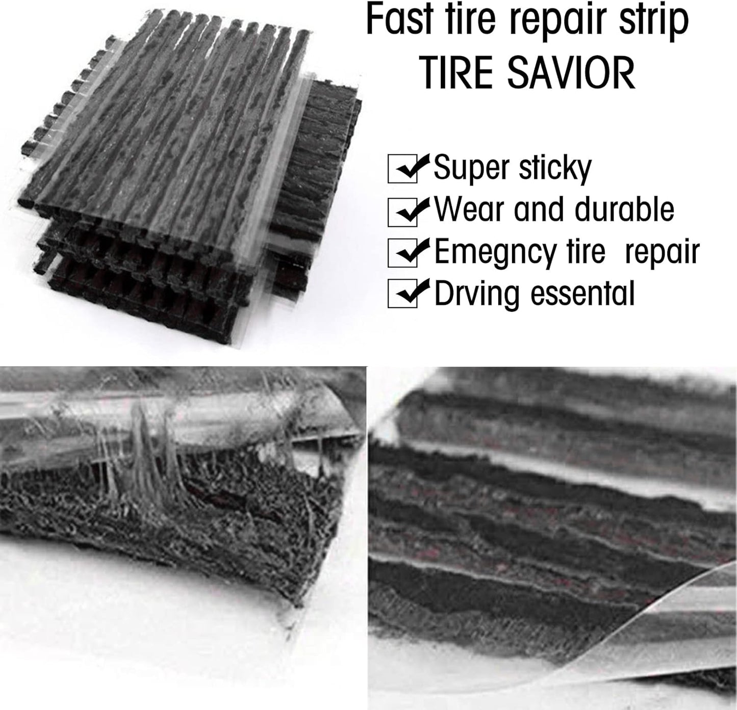 Tiras De Reparación De Neumáticos,Tiras De Reparación De Neumáticos Sin Cámara,Parches Para Ruedas,Tiras Pinchazos Coche,Kit Repara Pinchazos Coche,Kit Reparación Neumáticos,100X3,5 Mm,Negro,50 Piezas