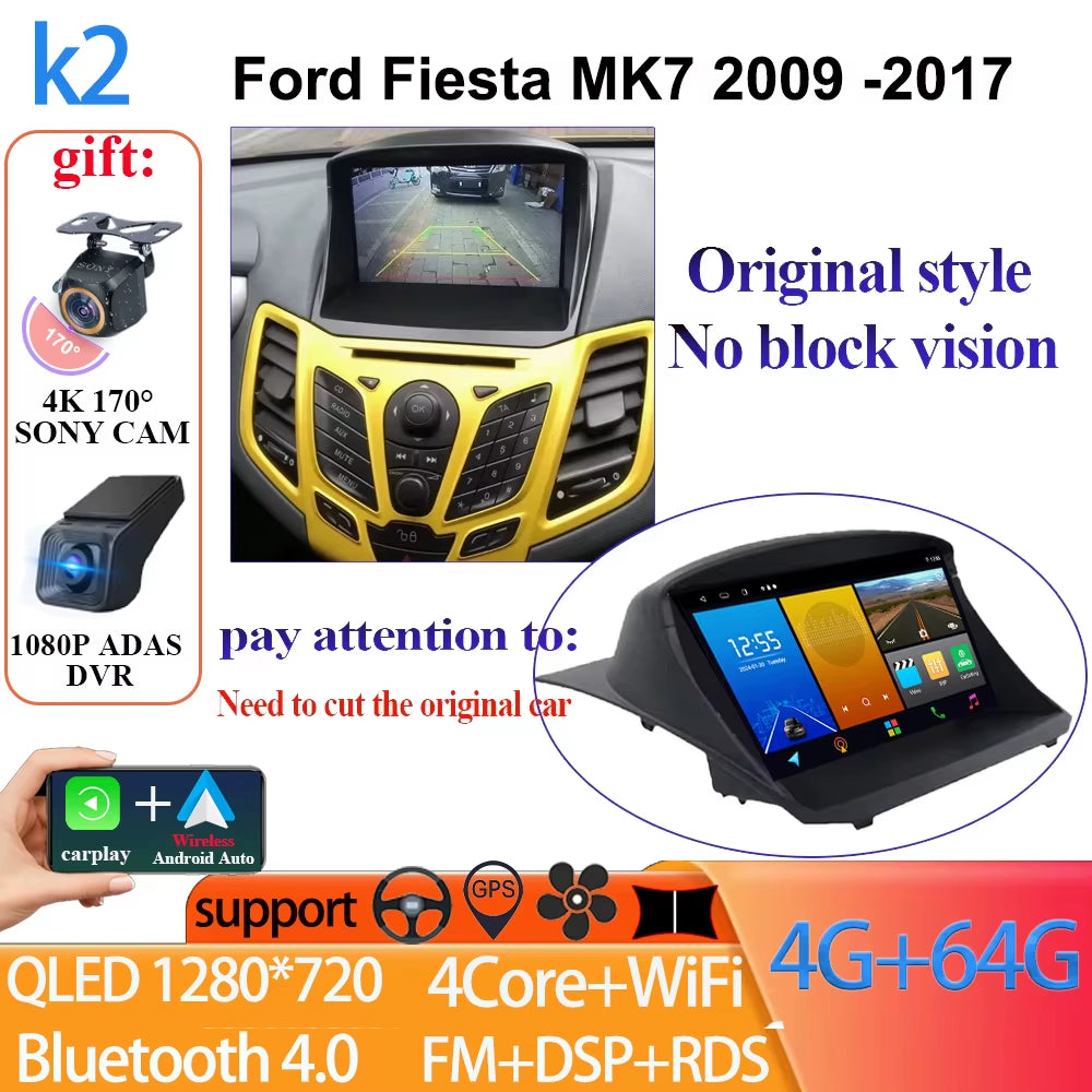 Android 14 Car Radio Carplay for Ford Fiesta Mk 6 2008-2019 Android Multimedia Video Player Touch Screen Auto Stereo Navigation