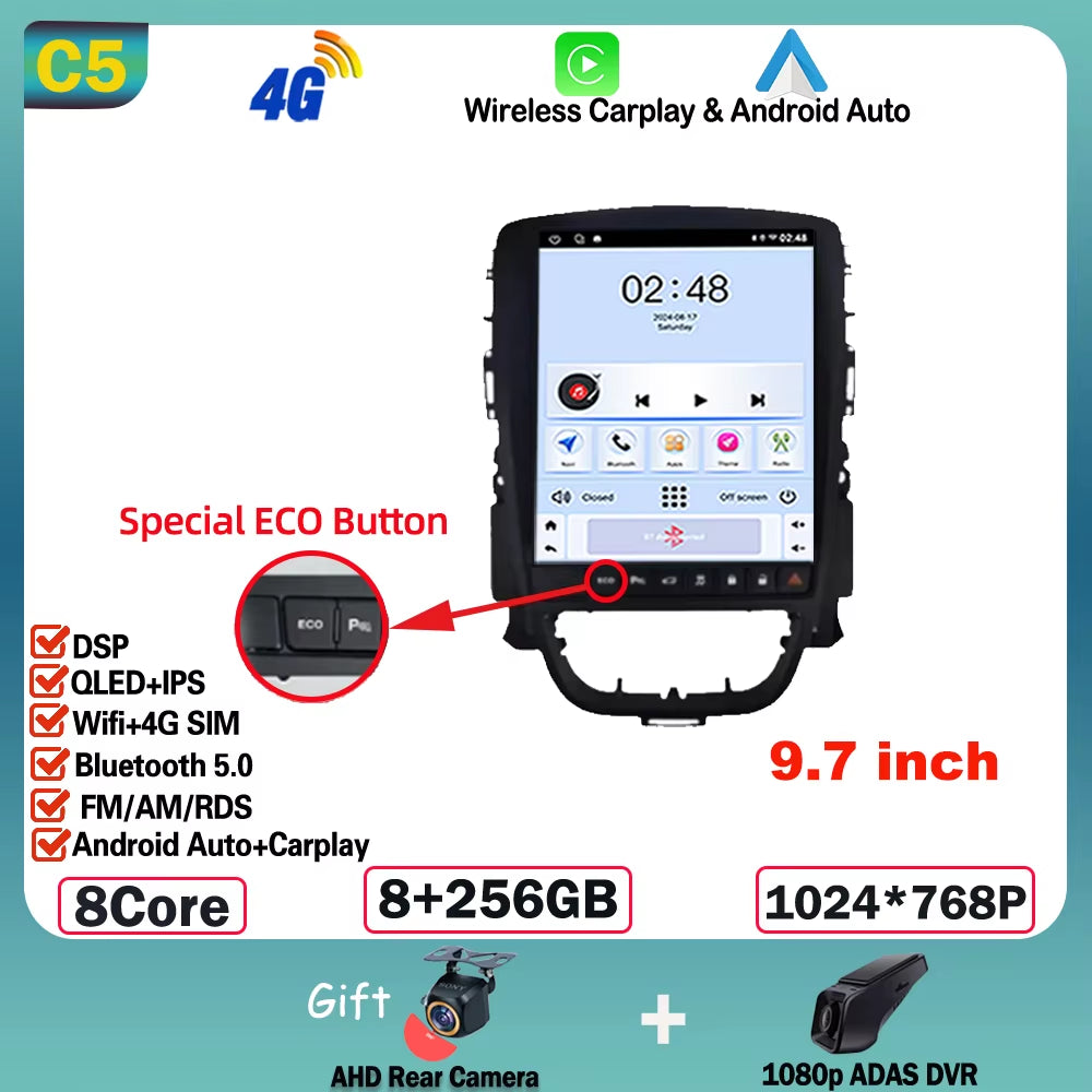9.7 Inch Android 15 for Opel Astra J 2009-2015 Car Radio Multimedia Video Player GPS Tesla Model Wireless Android Auto WIFI 4G