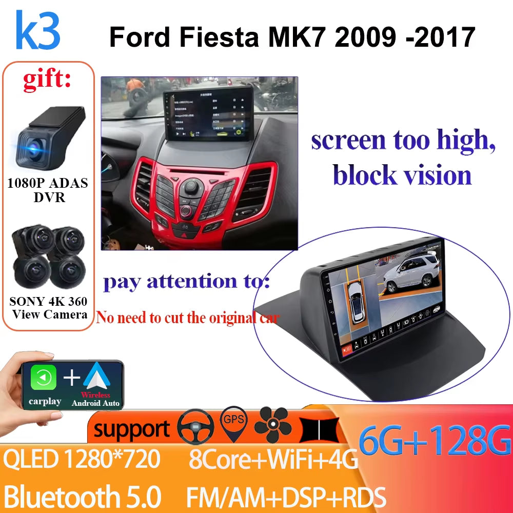 Android 14 Car Radio Carplay for Ford Fiesta Mk 6 2008-2019 Android Multimedia Video Player Touch Screen Auto Stereo Navigation