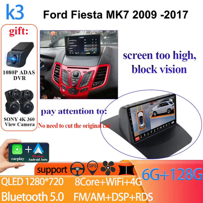 Android 14 Car Radio Carplay for Ford Fiesta Mk 6 2008-2019 Android Multimedia Video Player Touch Screen Auto Stereo Navigation