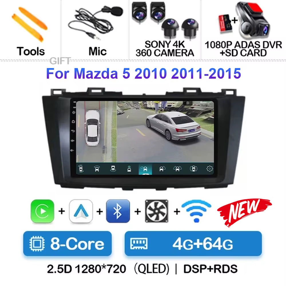 Android 15 for Mazda 5 CW 2010 - 2015 Car Radio Multimedia Video Player Navigation for Android Auto Carplay Wifi GPS Stereo