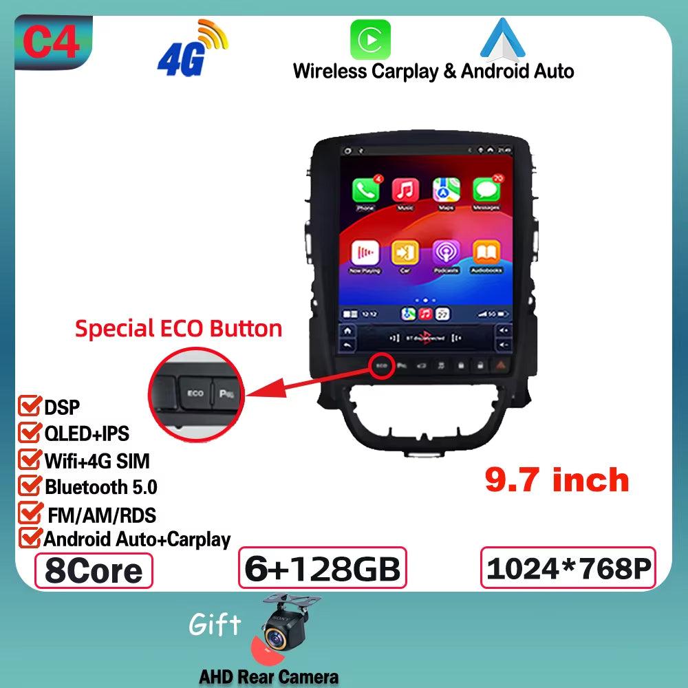 9.7 Inch Android 15 for Opel Astra J 2009-2015 Car Radio Multimedia Video Player GPS Tesla Model Wireless Android Auto WIFI 4G