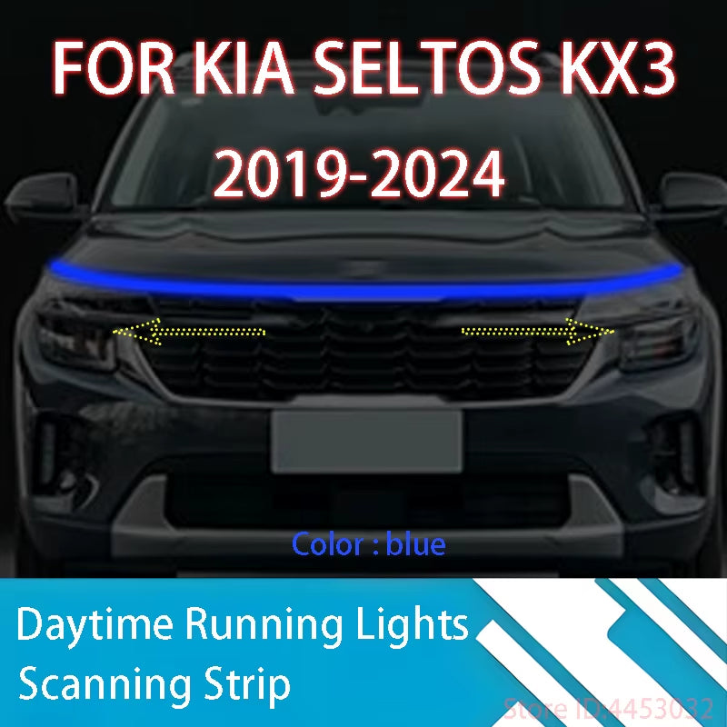 FOR Kia SELTOS KX3 2019-2024 New Upgrade LED Daytime Running Light Scan Starting Car Hood DRL Guide Decorative Ambient Lamp 12V