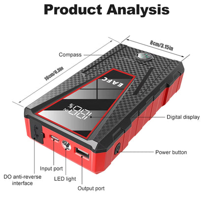 Car Jump Starter 1200A Portable Power Bank Car Battery Booster 12V Car Starting Device for Petrol 4.0L Diesel 2.0L